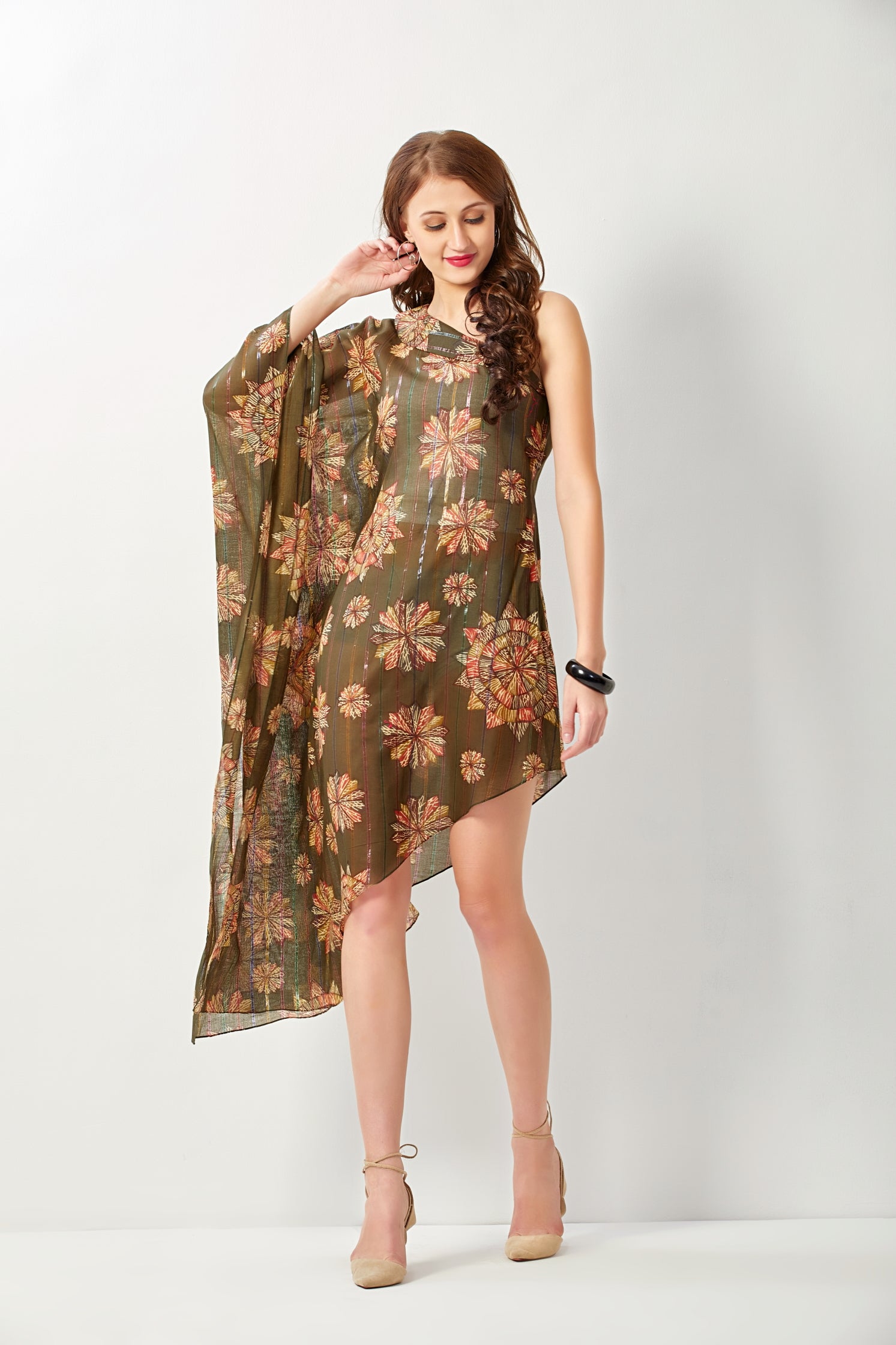 Wholesale Women Rust Floral One Shoulder Anarkali Dress – Tradyl